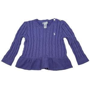 Polo Ralph Lauren Toddler Girls Purple Cable Knit Pullover Sweater Size 24M